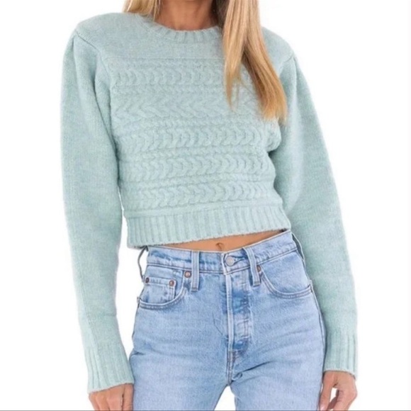 FOR LOVE & LEMONS Green Dominique Shoulder Pad Sweater size Small - Picture 4 of 15